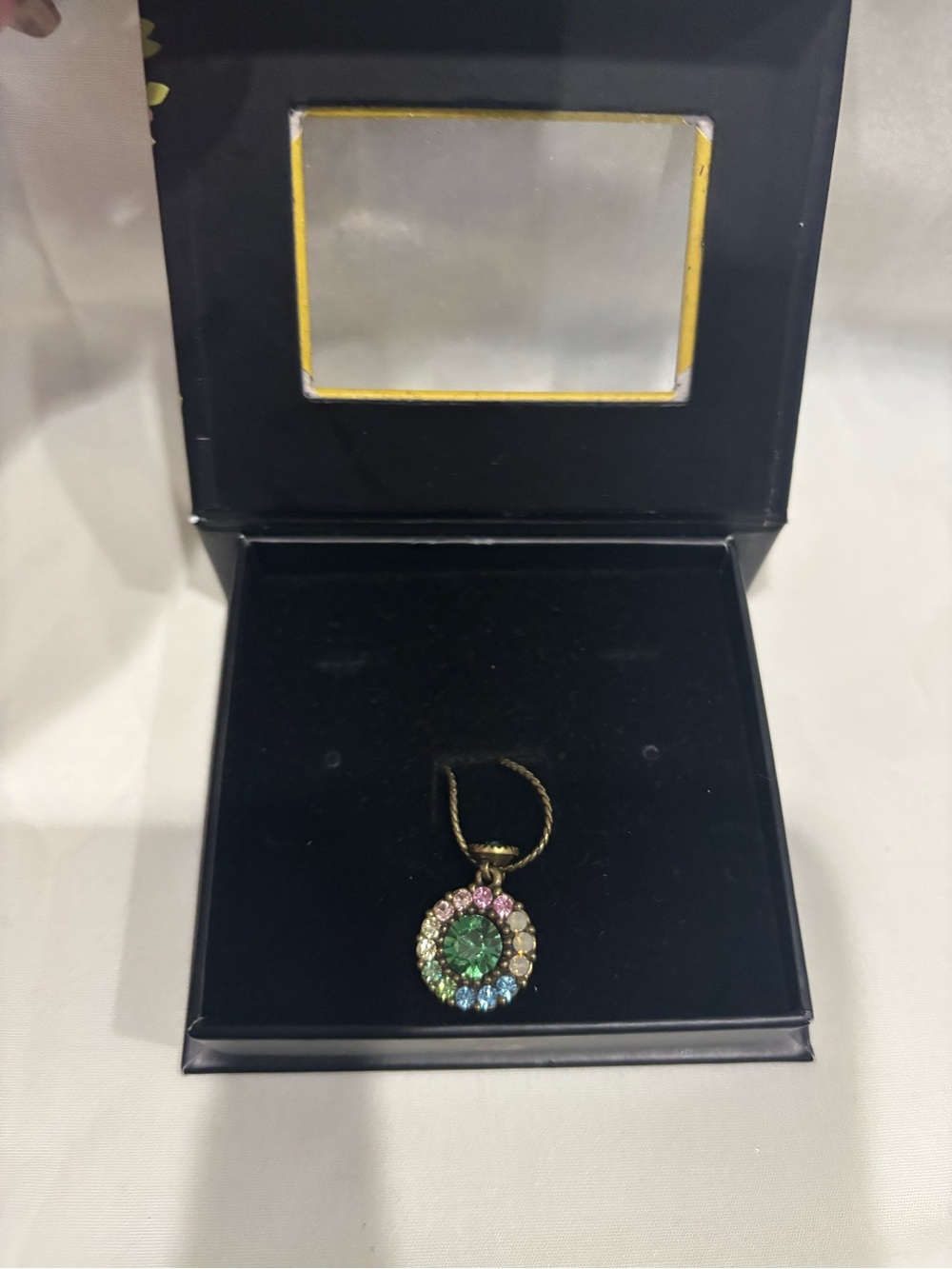 Michal Negrin Multicolor Crystal Halo Pendant Necklace - Green Center